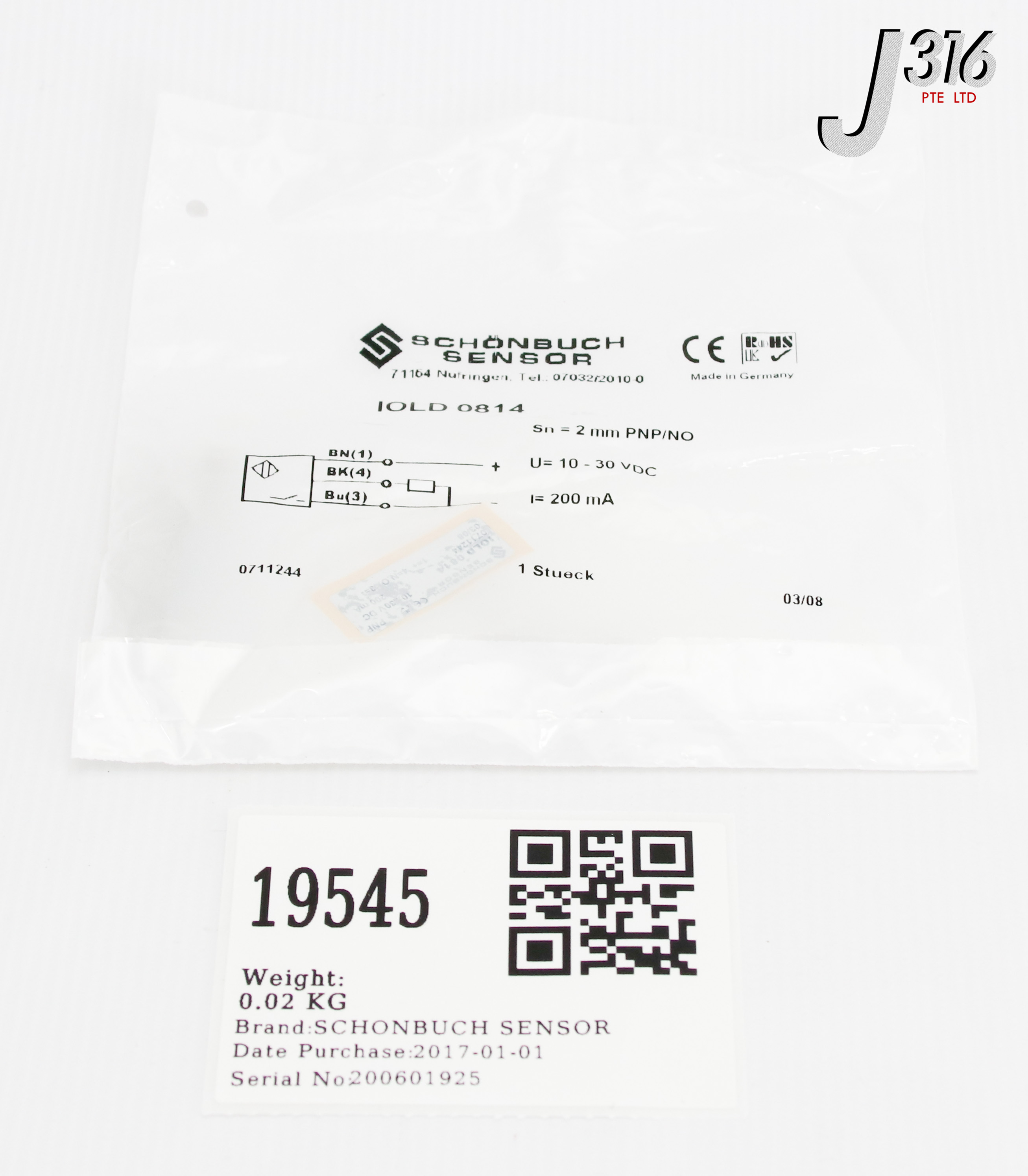 19545 SCHONBUCH SENSOR INDUCTIVE PROXIMITY SENSORS (NEW) IOLD0814